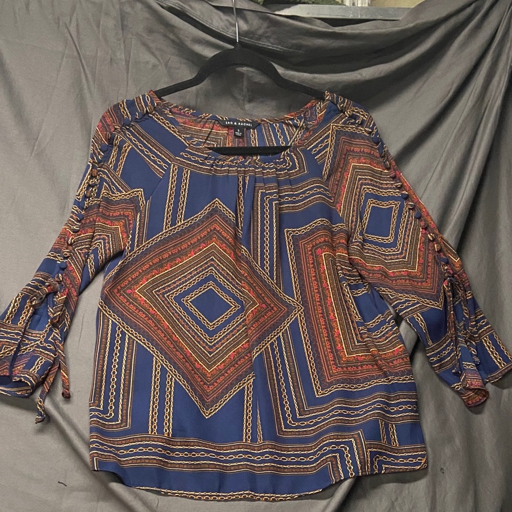 Zac & Rachel Navy and Rust Geometric Blouse